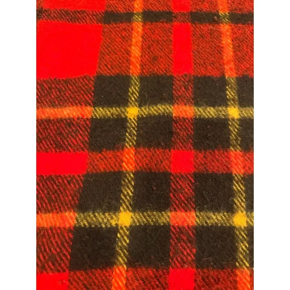 Vintage Faribo Fluff Loomed Wool Blanket Orange Plaid Throw 52‎ x 56 Fringe USA